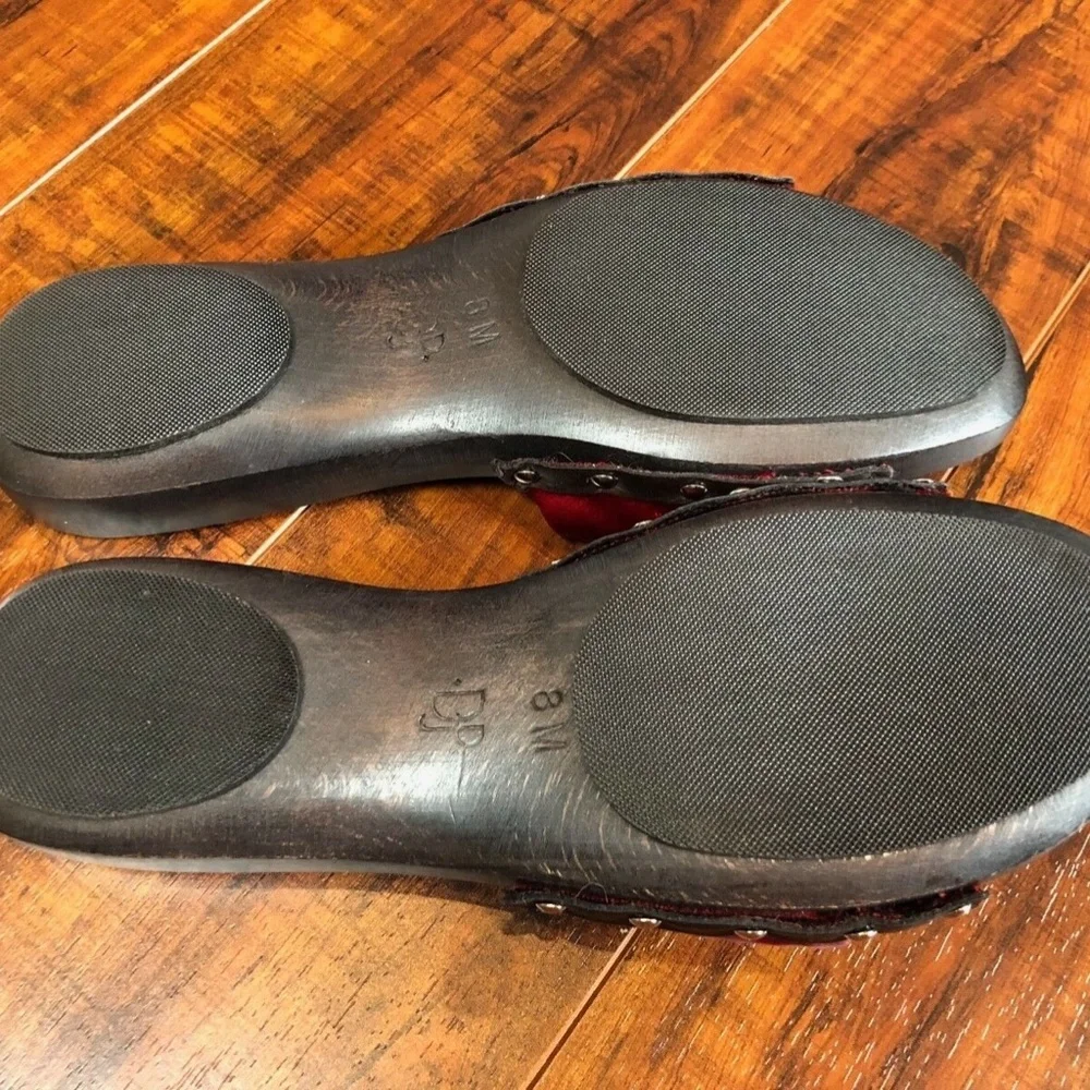 Red Studded Flat Slide Clog Sandals 8M